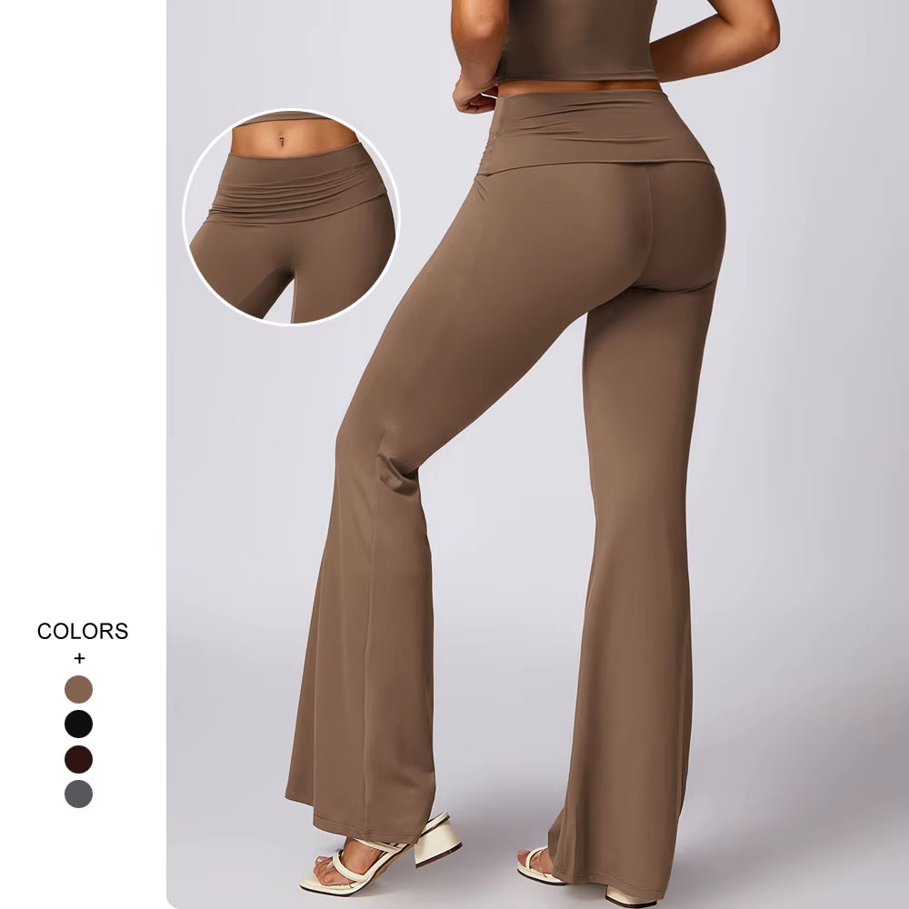 New Design Women'S Quick-Drying Hip Lift High Waist Gym Yoga Leggings Nude Casual Sports Wide Leg Flared Tight Pants for Women