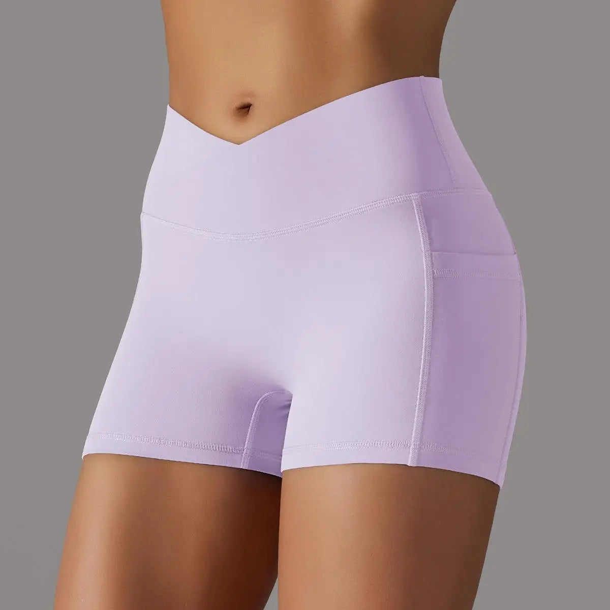 Custom Nude V Waist Women Sports Pants Elastic Fitness Shorts Peach Hip Scruch Butt Soft Pocket Quick Dry Yoga Shorts for Women