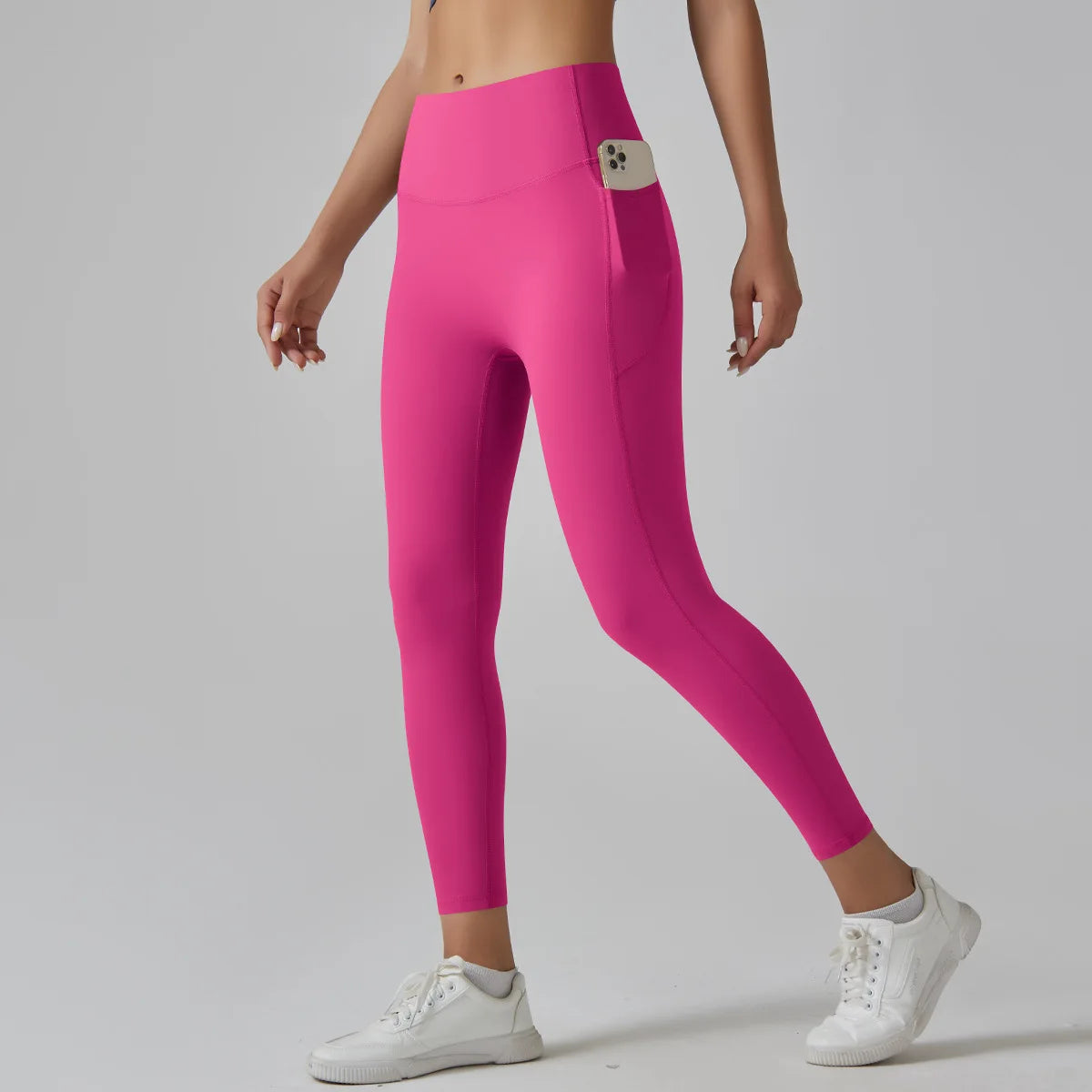 High Quality Women Sports Nude Feeling High Waist Tummy Control Slim Skin Friendly Breathable Leggings Yoga Pants with Pocket