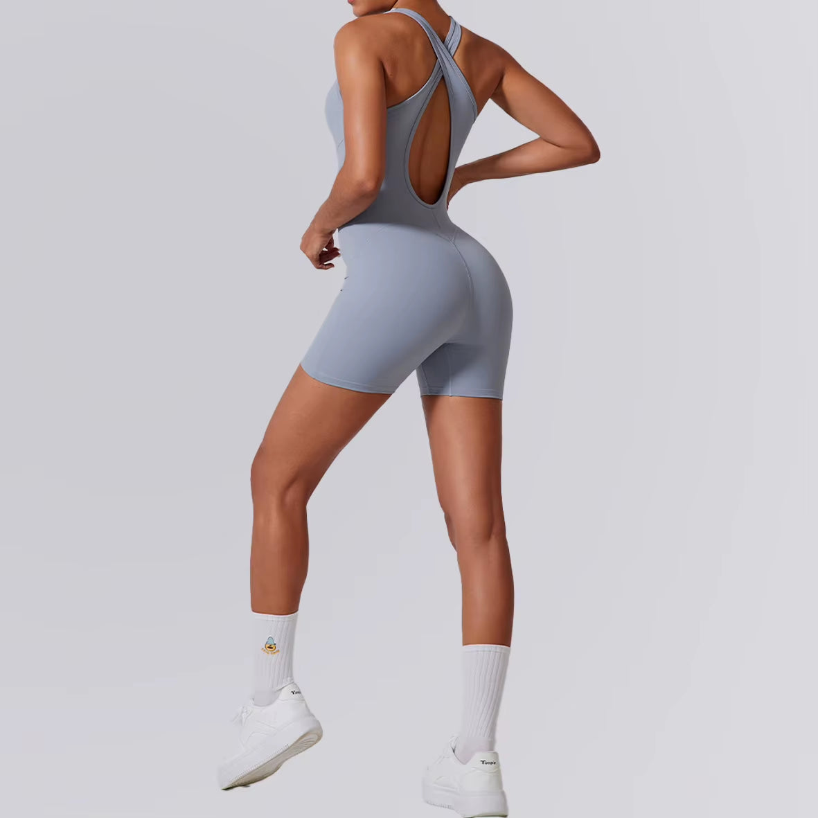 Fall Winter New Woman Gym Yoga Shorts Jumpsuit Sleeveless Cross Hollowing Beauty Back Womens Gym Sets Workout Jumpsuit for Women
