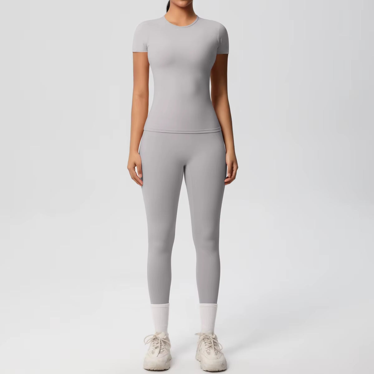 Women'S Double-Sided Brushed Fitness Two-Piece Running Yoga Suit Set Solid Color Breathable Tight Fitting Lightweight Yoga Set