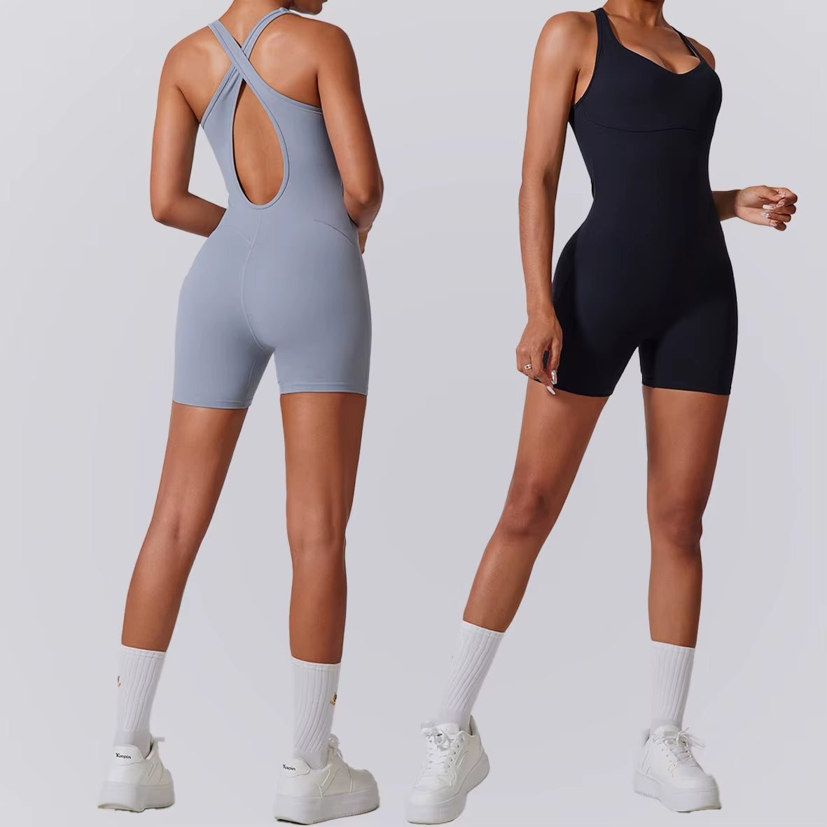 Fall Winter New Woman Gym Yoga Shorts Jumpsuit Sleeveless Cross Hollowing Beauty Back Womens Gym Sets Workout Jumpsuit for Women