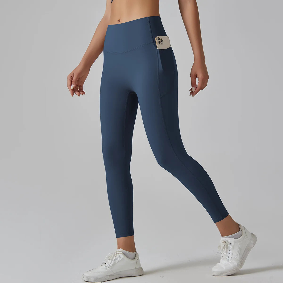 High Quality Women Sports Nude Feeling High Waist Tummy Control Slim Skin Friendly Breathable Leggings Yoga Pants with Pocket