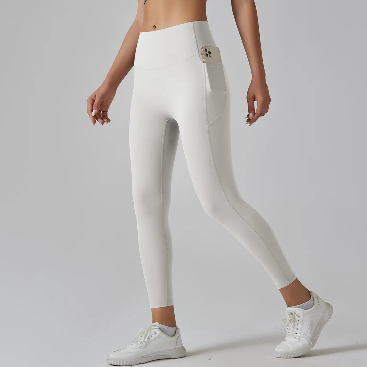 High Quality Women Sports Nude Feeling High Waist Tummy Control Slim Skin Friendly Breathable Leggings Yoga Pants with Pocket