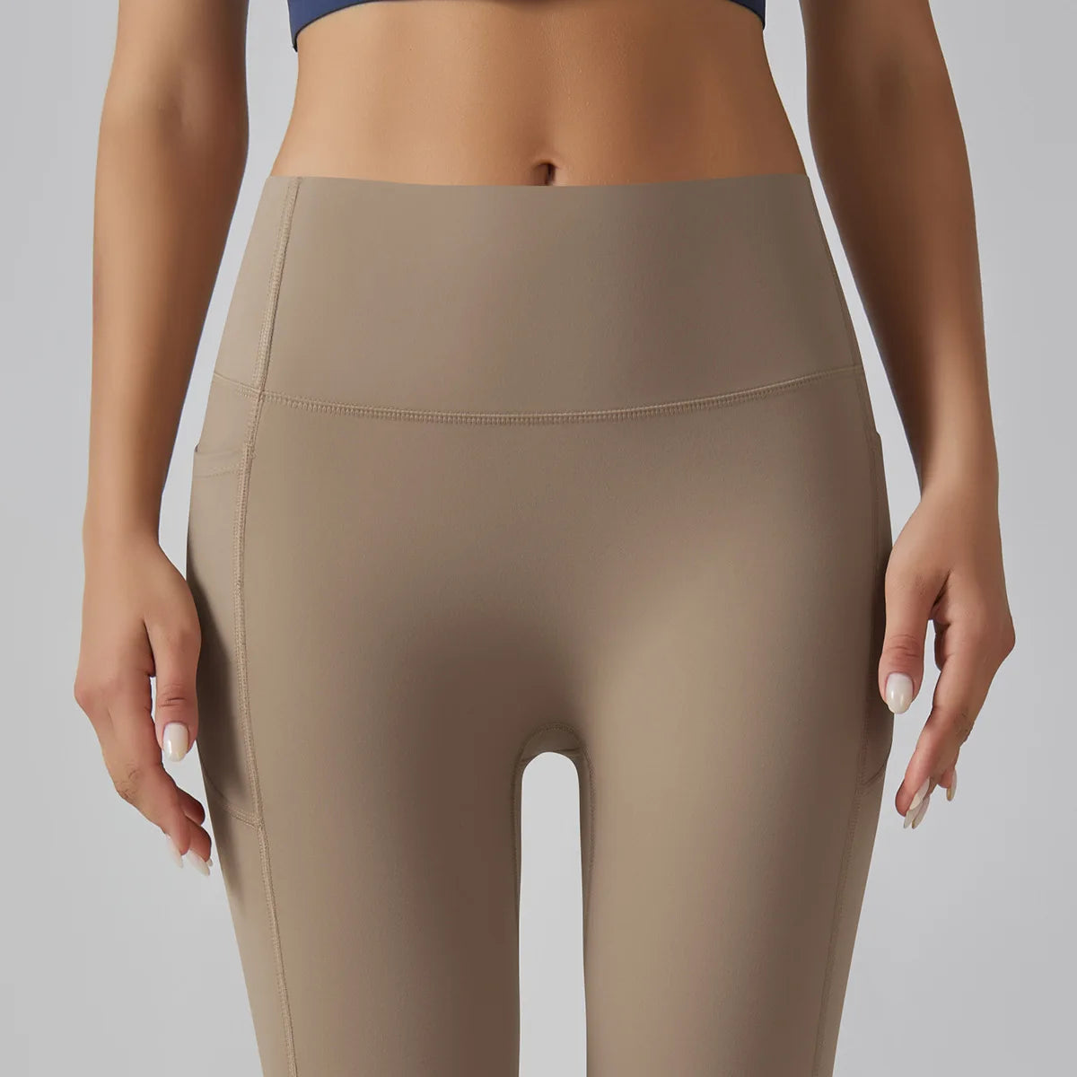 High Quality Women Sports Nude Feeling High Waist Tummy Control Slim Skin Friendly Breathable Leggings Yoga Pants with Pocket