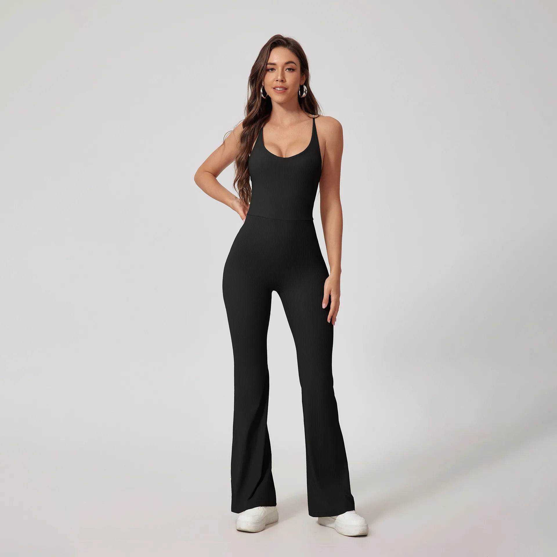 High Quality Nude Ribbed Woman Gym Yoga Jumpsuit Hollow Beauty Back Tight Breathable Skin Friendly Workout Jumpsuit for Women