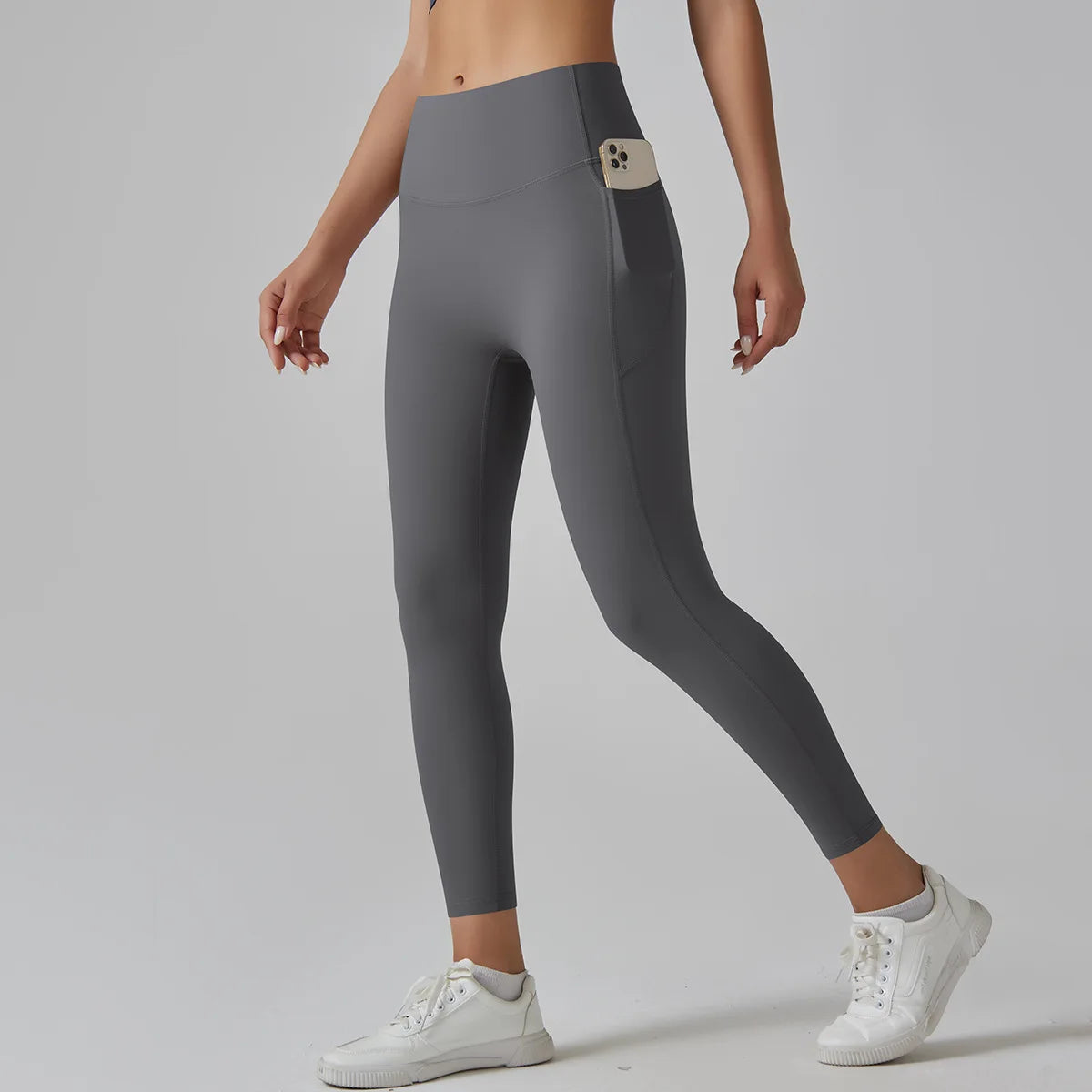 High Quality Women Sports Nude Feeling High Waist Tummy Control Slim Skin Friendly Breathable Leggings Yoga Pants with Pocket