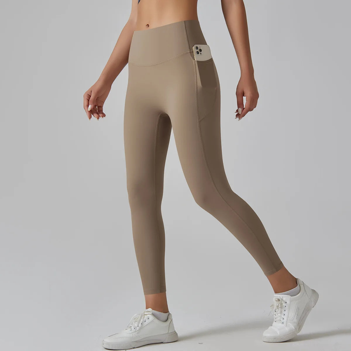 High Quality Women Sports Nude Feeling High Waist Tummy Control Slim Skin Friendly Breathable Leggings Yoga Pants with Pocket