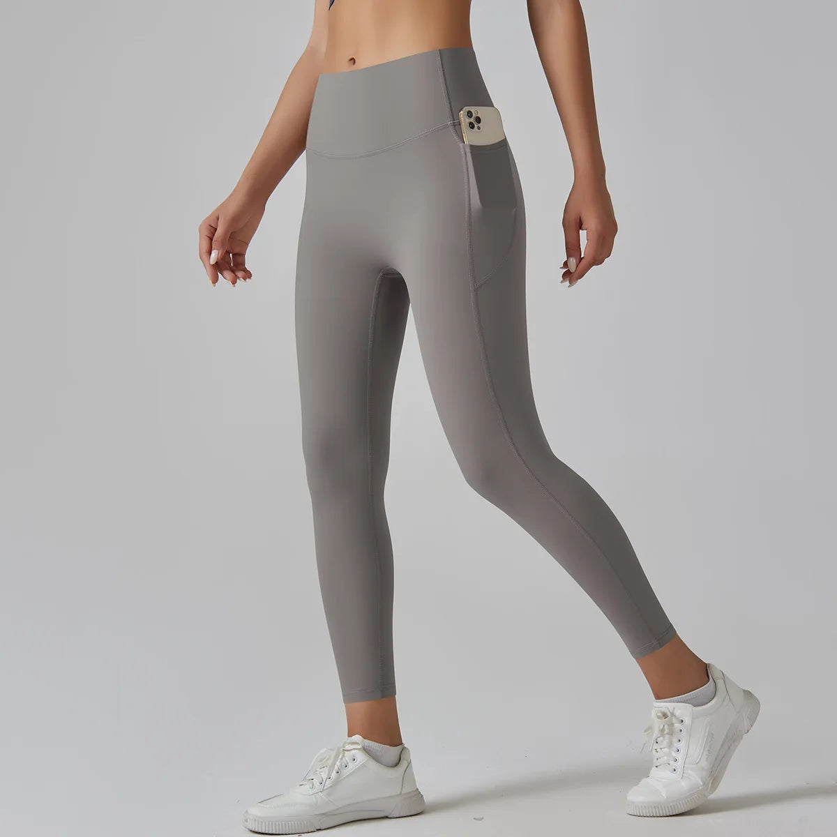High Quality Women Sports Nude Feeling High Waist Tummy Control Slim Skin Friendly Breathable Leggings Yoga Pants with Pocket