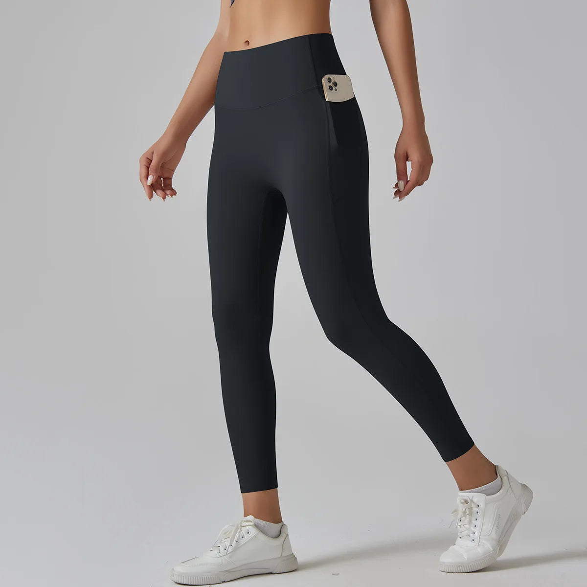 High Quality Women Sports Nude Feeling High Waist Tummy Control Slim Skin Friendly Breathable Leggings Yoga Pants with Pocket