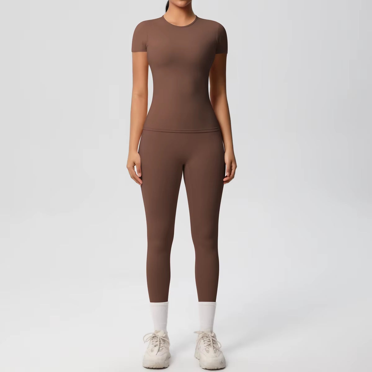 Women'S Double-Sided Brushed Fitness Two-Piece Running Yoga Suit Set Solid Color Breathable Tight Fitting Lightweight Yoga Set