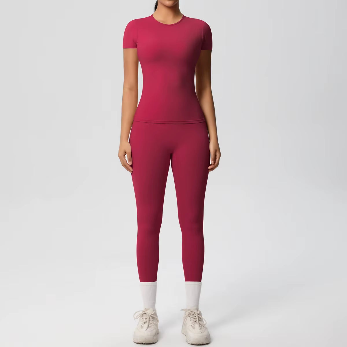 Women'S Double-Sided Brushed Fitness Two-Piece Running Yoga Suit Set Solid Color Breathable Tight Fitting Lightweight Yoga Set
