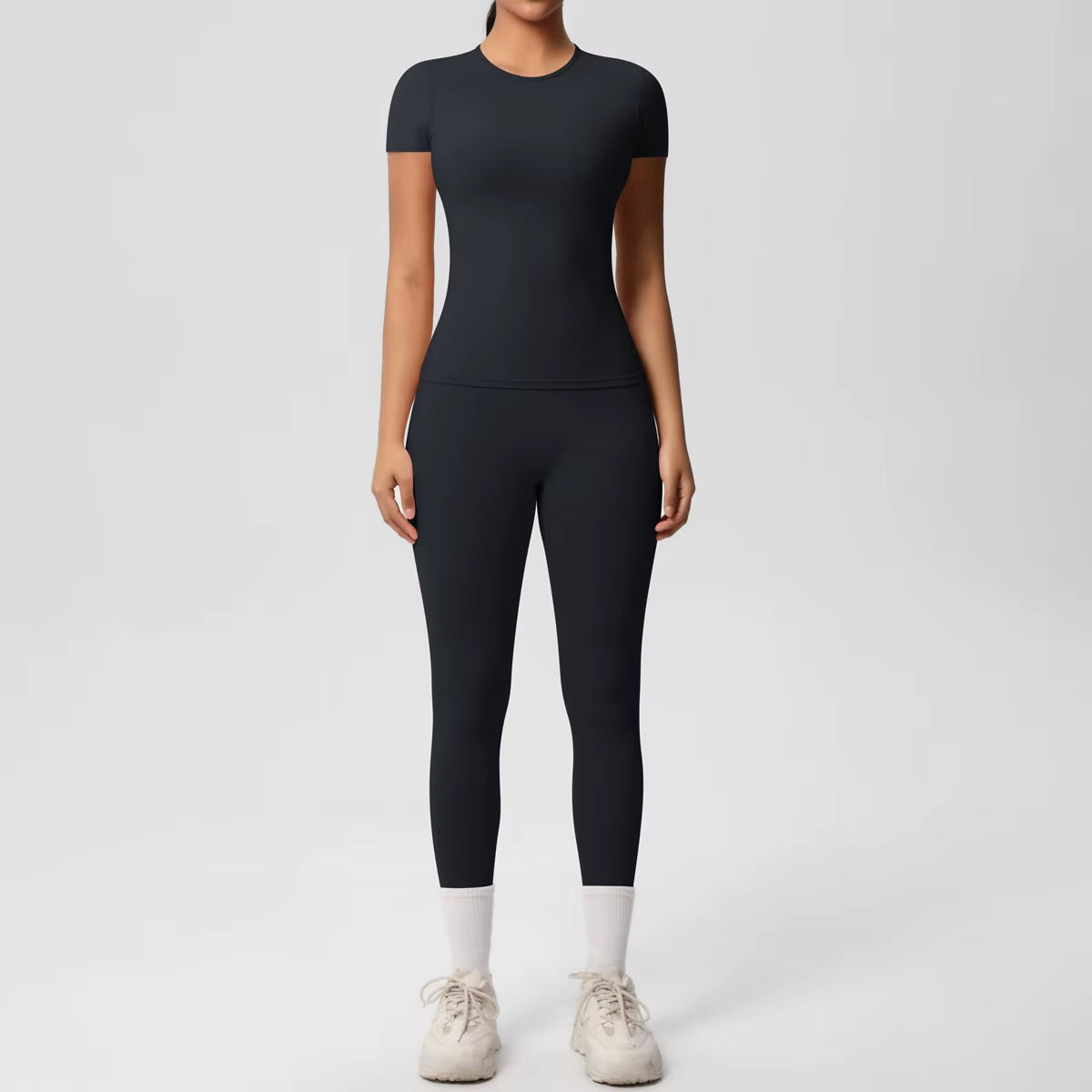 Women'S Double-Sided Brushed Fitness Two-Piece Running Yoga Suit Set Solid Color Breathable Tight Fitting Lightweight Yoga Set