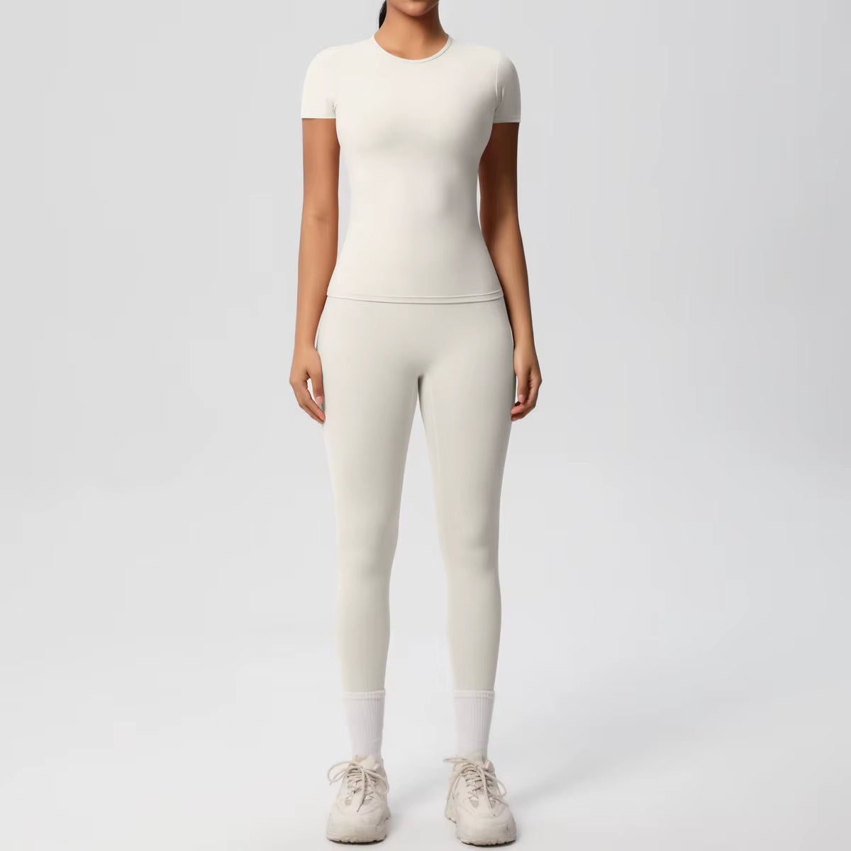 Women'S Double-Sided Brushed Fitness Two-Piece Running Yoga Suit Set Solid Color Breathable Tight Fitting Lightweight Yoga Set