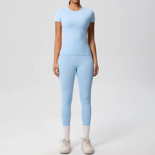 Women'S Double-Sided Brushed Fitness Two-Piece Running Yoga Suit Set Solid Color Breathable Tight Fitting Lightweight Yoga Set